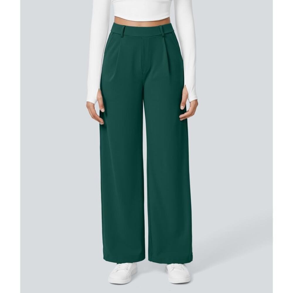 Halara Flex DayStretch High Rise Straight Leg Work Pant Medium Rain Forest NWT